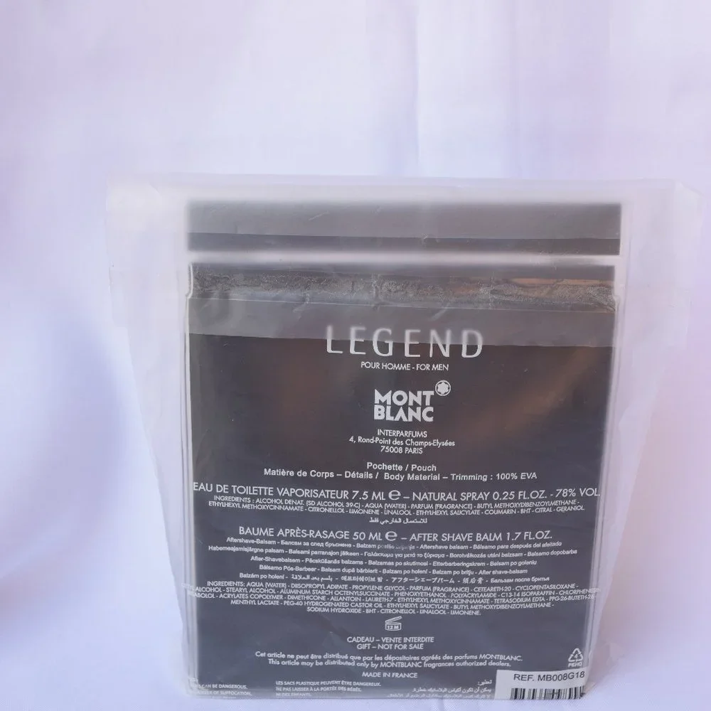 Montblanc Legend EDT Set-Clear Pouch,Travel Spray 7.5ml&After Shave 50ml-2pc-NEW